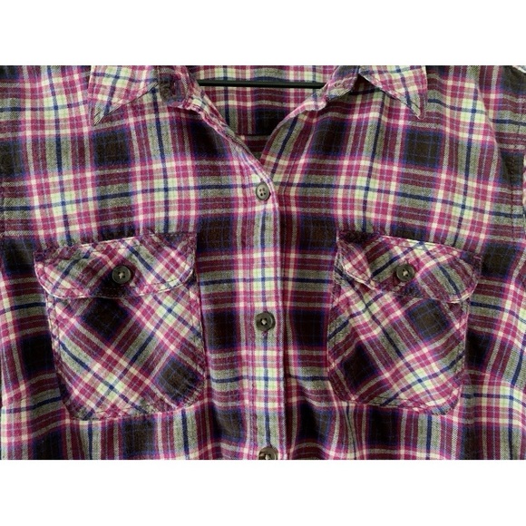 Eddie Bauer Long Sleeve Shirt Purple, Roll Tab Sleeves, Size M Plaid Button Up - Picture 4 of 5
